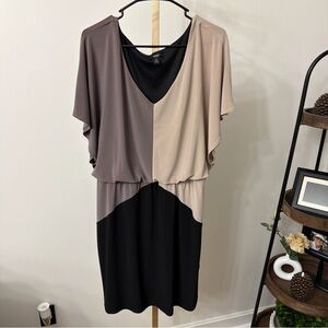 MSK Chic Colorblock Midi Dress in Black and Taupe